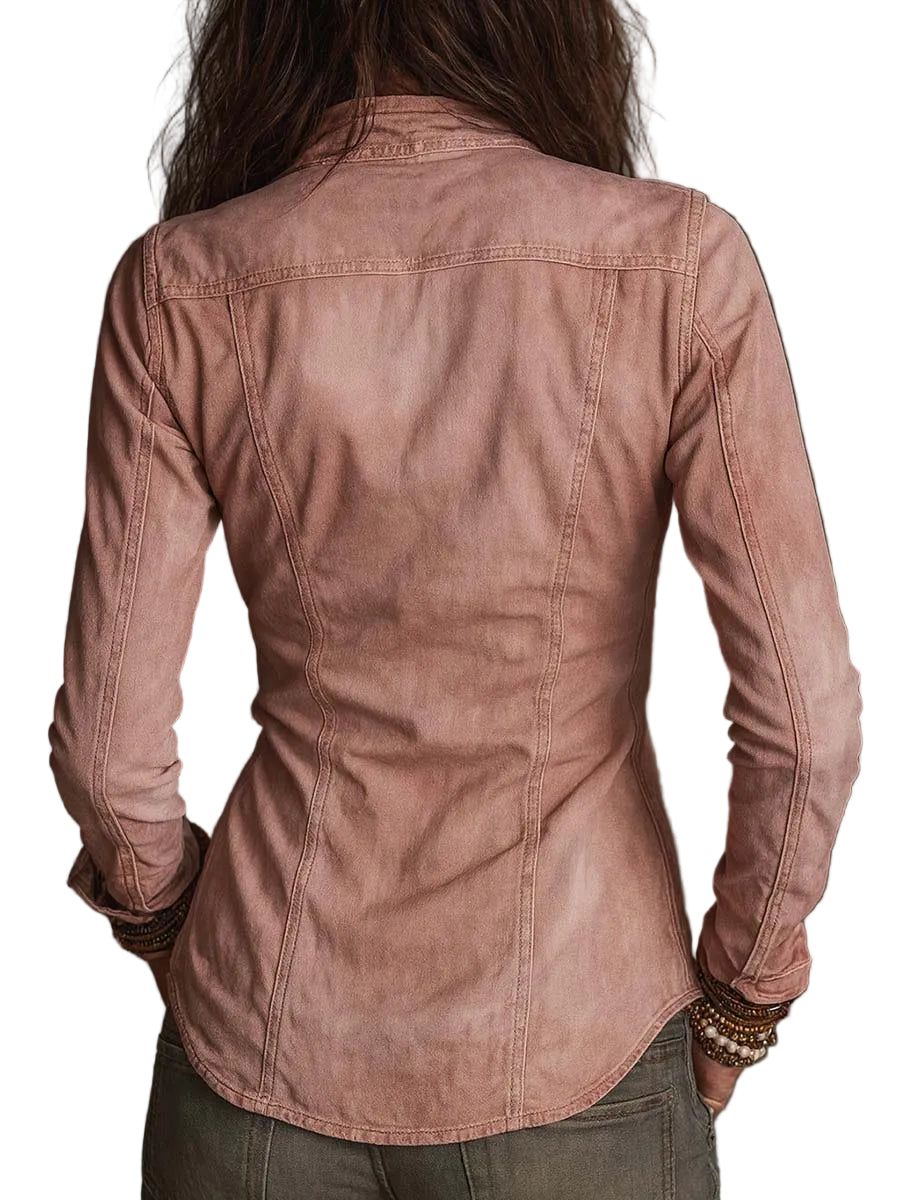 Seyma - Vintage τζιν πουκάμισο με φερμουάρ και ξέφτια (Vintage Zip-up Distressed Denim Shirt)