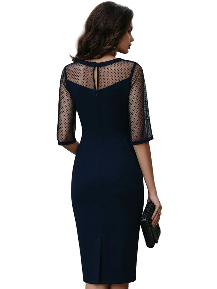Ashley - Μεσάτο Μίντι Φόρεμα σε Γραμμή Tailored με Διαφανή Τμήματα (Mesh Panel Tailored Midi Dress)