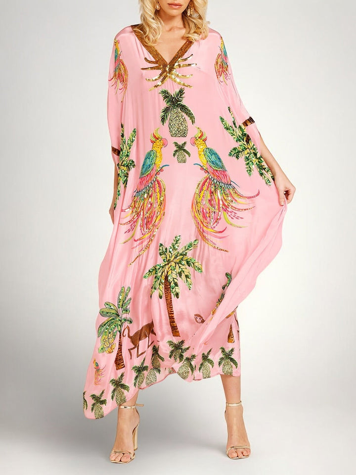Σαχάρα | Drop Shoulder Μανίκι Coconut Tree Printed Φόρεμα