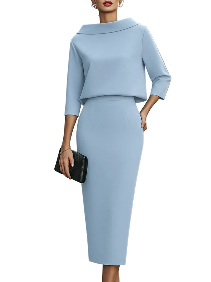 Nina - Σετ Τοπ με Λαιμόκοψη Boat και Μίντι Φούστα (Boat Neck Top And Midi Skirt Set)