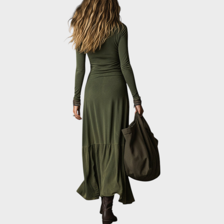 Tricia | Μίντι φόρεμα boho από πλυμένο βαμβάκι, με μισό φερμουάρ και σκίσιμο στο τελείωμα