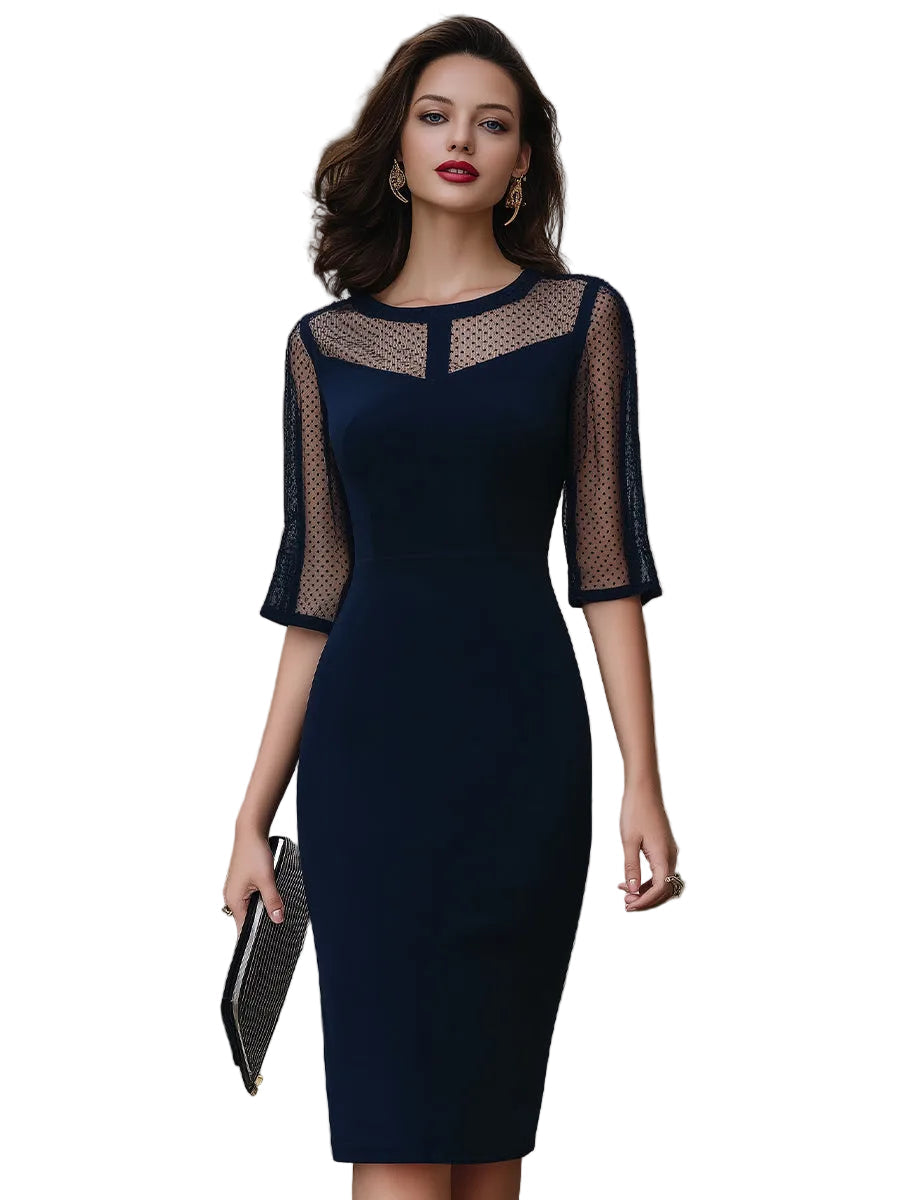 Ashley - Μεσάτο Μίντι Φόρεμα σε Γραμμή Tailored με Διαφανή Τμήματα (Mesh Panel Tailored Midi Dress)
