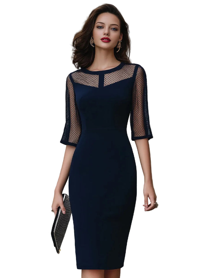 Ashley - Μεσάτο Μίντι Φόρεμα σε Γραμμή Tailored με Διαφανή Τμήματα (Mesh Panel Tailored Midi Dress)