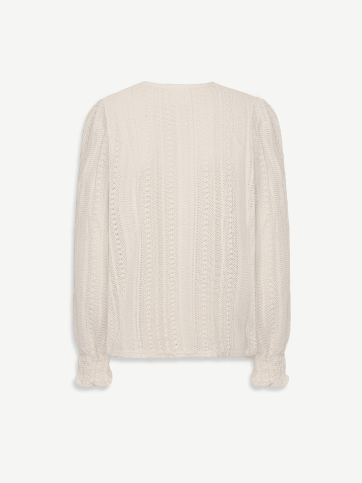Angela | Εκρού Πλεκτή Μπλούζα Arlyne με Βελονάκι (Ecru Crochet Arlyne Blouse)