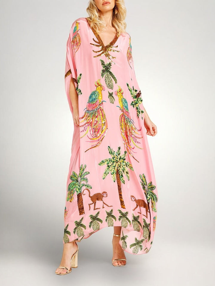 Σαχάρα | Drop Shoulder Μανίκι Coconut Tree Printed Φόρεμα