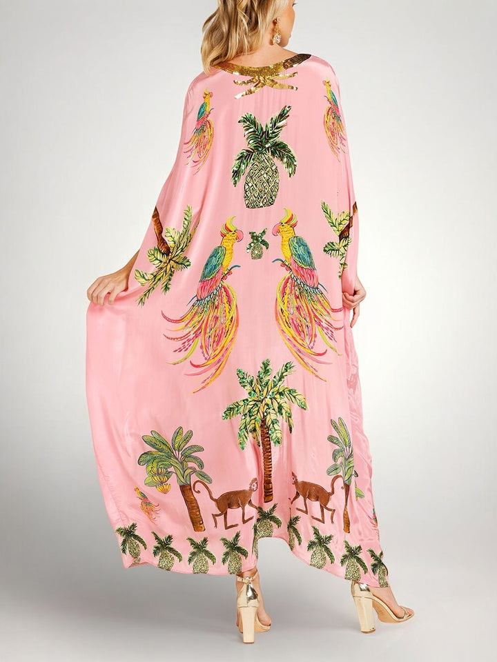 Σαχάρα | Drop Shoulder Μανίκι Coconut Tree Printed Φόρεμα