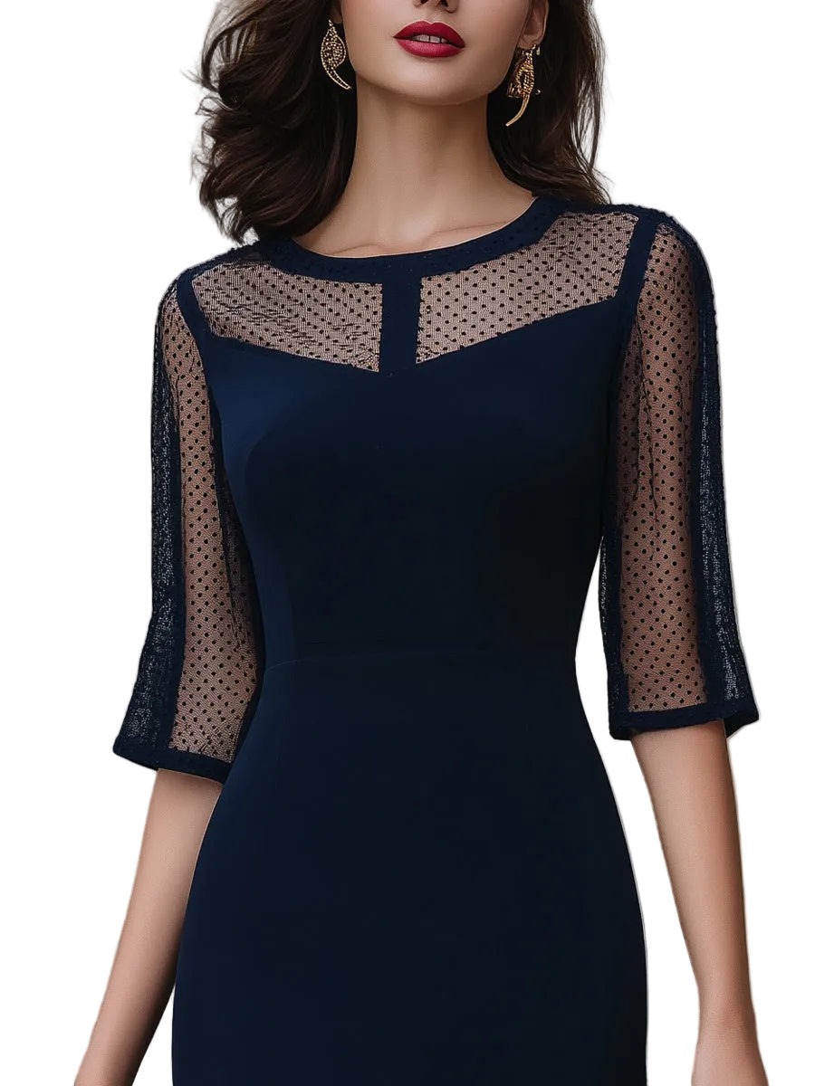 Ashley - Μεσάτο Μίντι Φόρεμα σε Γραμμή Tailored με Διαφανή Τμήματα (Mesh Panel Tailored Midi Dress)