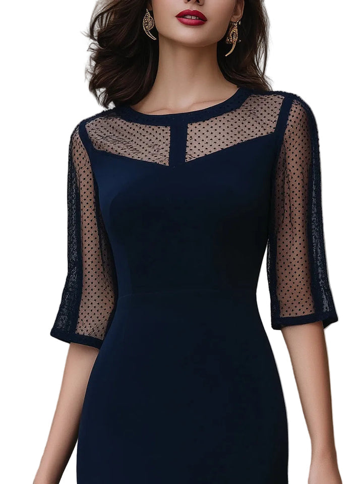 Ashley - Μεσάτο Μίντι Φόρεμα σε Γραμμή Tailored με Διαφανή Τμήματα (Mesh Panel Tailored Midi Dress)