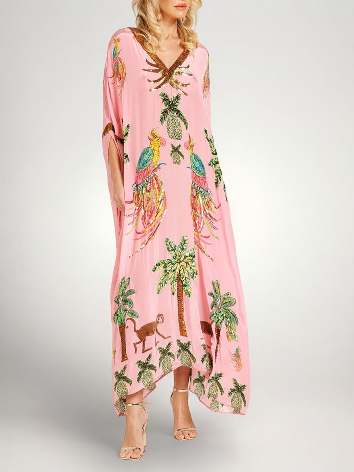 Σαχάρα | Drop Shoulder Μανίκι Coconut Tree Printed Φόρεμα