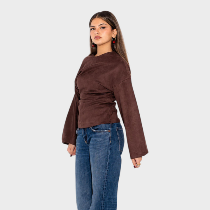 Tyronia | Σουέντ Draped Top - Καφέ