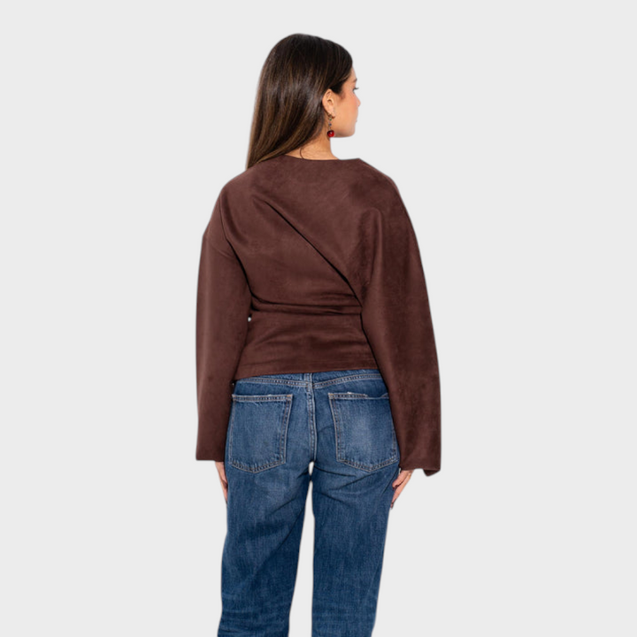 Tyronia | Σουέντ Draped Top - Καφέ