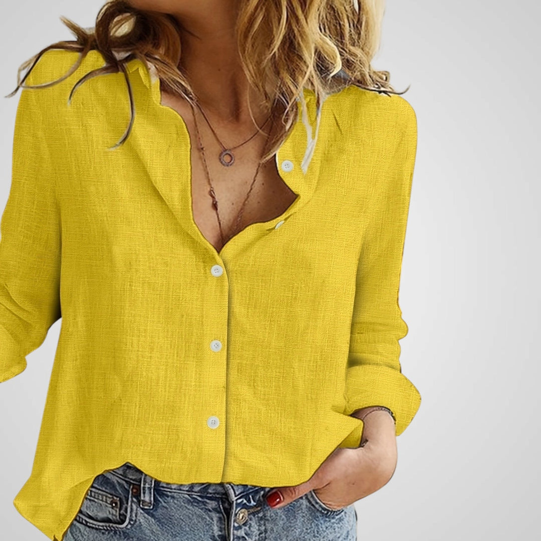 Ελβίρ | Γυναικεία Button-Up μπλούζα - Ελαφρύ Λινό Ανάμειξη