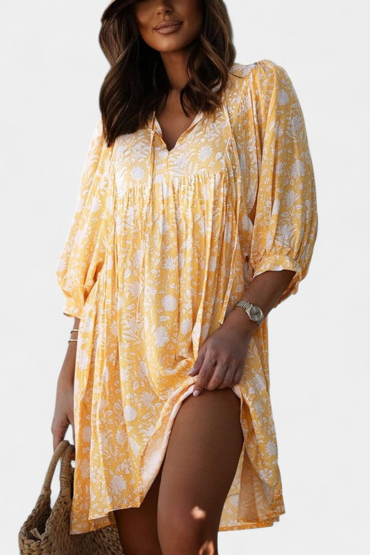 Daniela μίνι φόρεμα boho με λουλουδάτο σχέδιο