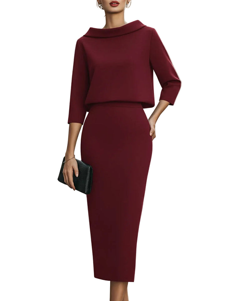 Nina - Σετ Τοπ με Λαιμόκοψη Boat και Μίντι Φούστα (Boat Neck Top And Midi Skirt Set)