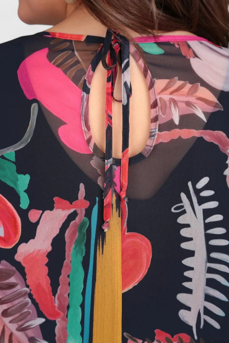 Annegret Φόρεμα Floral Midi με Μακριά Μανίκια και Ρευστή Γραμμή