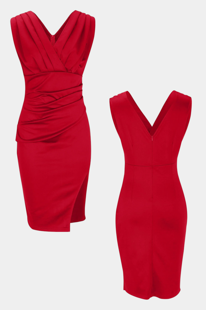 Rosanna | Κομψό Φόρεμα Bodycon με Λαιμόκοψη V και Σκίσιμο στο Πλάι