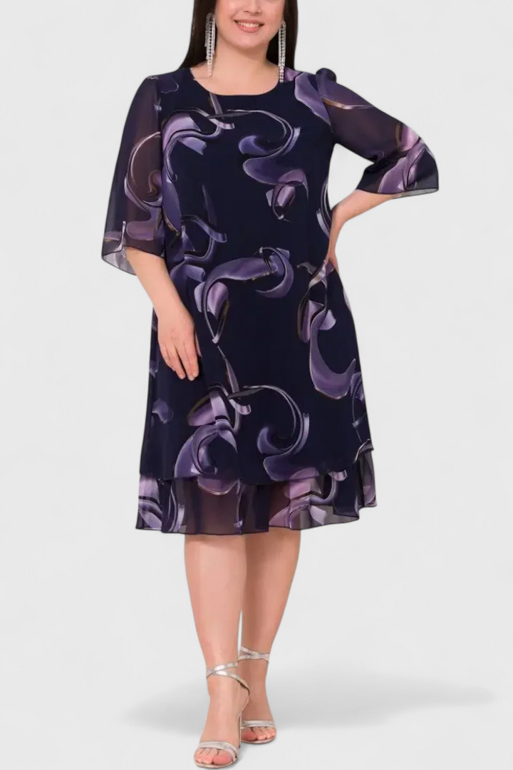 Shriley Φόρεμα από Σιφόν με Στάμπα Midnight Swirl και Ρευστή Σιλουέτα